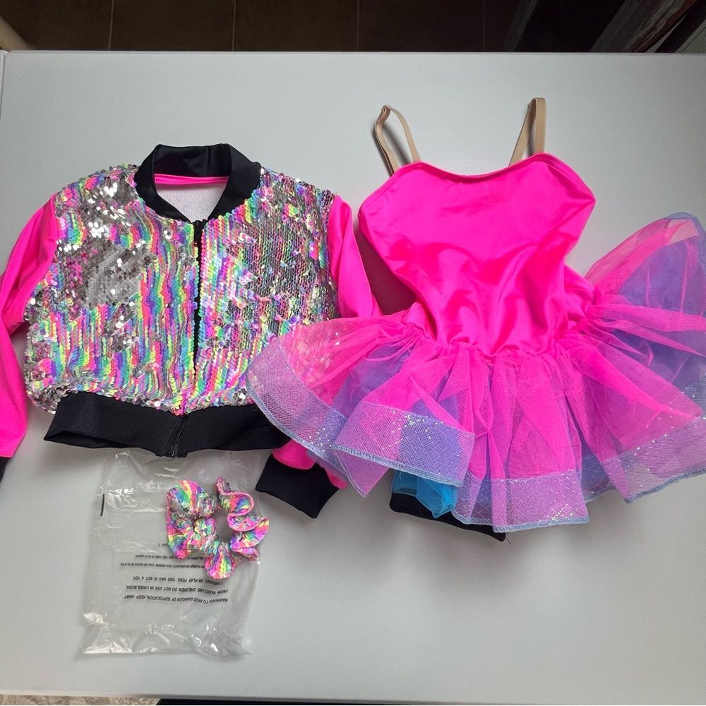 Weissman Showtime Lip Gloss Dance Costume Rainbow Sequin Jacket Tutu IC - Picture 8 of 11